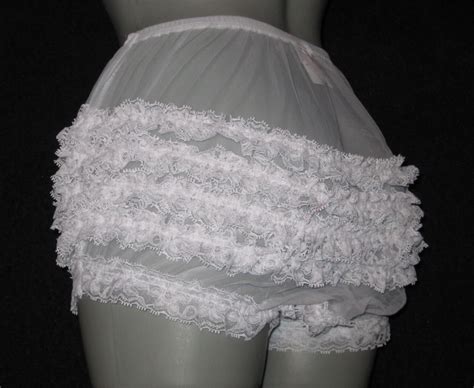 Retro White Sheer Ruffle Chiffon Panties Waist To 40 Inches Etsy