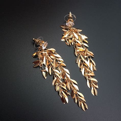 Xus Temperament Super Flash Golden Leaf Long Zircon Alloy Wheat Tassel