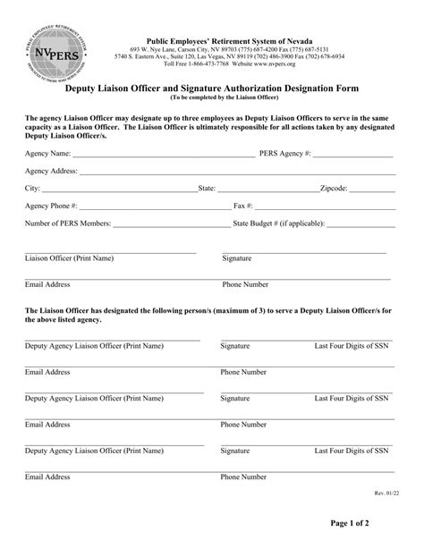 Nevada Deputy Liaison Officer And Signature Authorization Designation