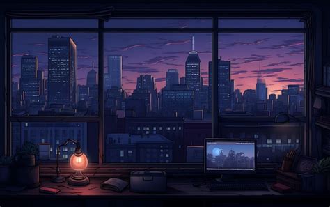 Premium Photo | Cartoon bedroom scene with window city