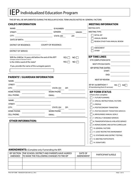 Oh Pr Iep Form Printable Blank Pdf Online