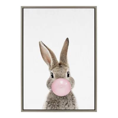 X Sylvie Bubblegum Bunny Framed Canvas Wall Art By Amy Peterson