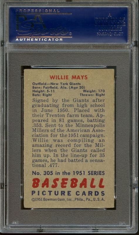 1951 Bowman High 305 Willie Mays RC PSA 5 Tough Card EBay