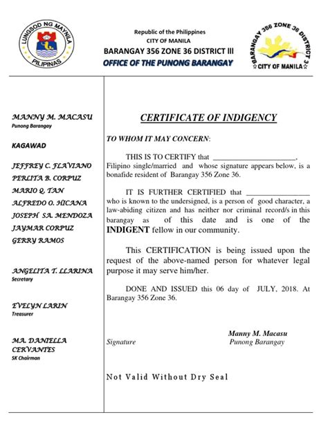 Certificate Of Indigency Pdf Philippines Government