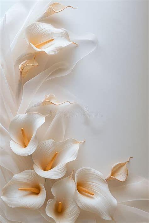 Elegant White Calla Lilies With Delicate Petals On Soft Background