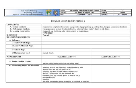 Lesson Plan Filipino 6 Ppt