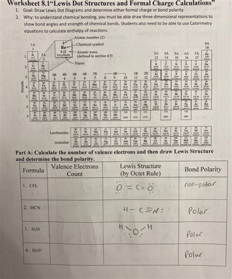 Solved Worksheet 8 1Lewis Dot Structures And Formal Charge