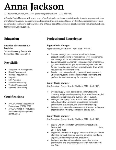 Supply Chain Manager Resume Examples And Templates For 2024