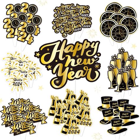 Amazon Happy New Year Cake Toppers Pcs Black Gold Cupcake