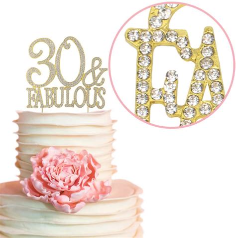 Premium Metal 30 And Fabulous Rhinestone Gem Cake Topper 30th Birthday