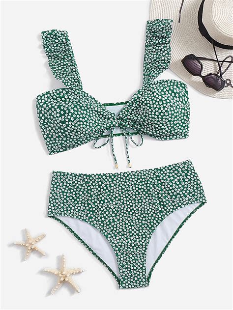 SHEIN Swim Mod Conjunto De Bikini Con Estampado Floral De Ditsy Parte