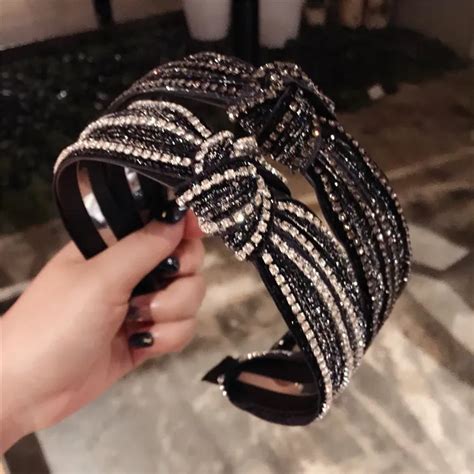 Buy Korea Knotted Rhinestone Crystal Black Hairbands