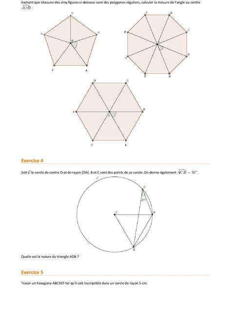 Angles Inscrits Angles Au Centre Polygones R Guliers Exercices D