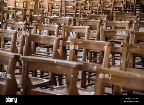 Empty Wooden Chairs In A Church School In England Stock Photo Alamy