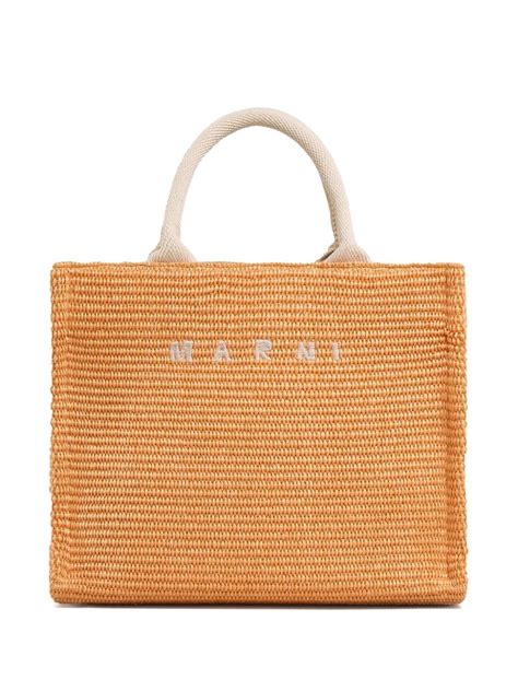 Marni Small Raffia Tote Bag In Orange Modesens