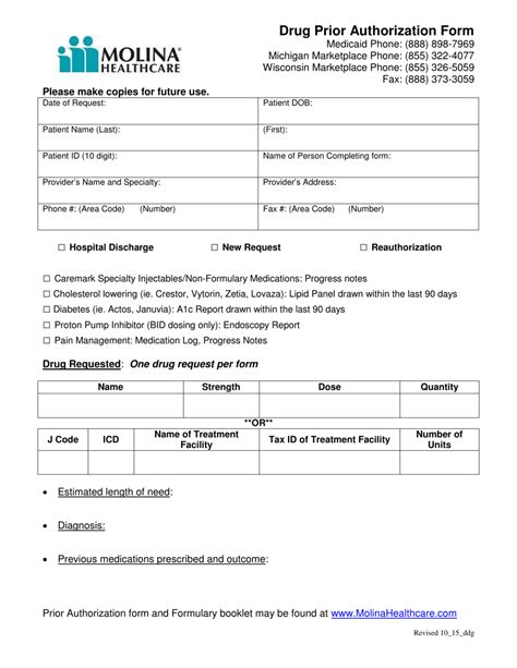 Drug Prior Authorization Form Molina Healthcare Fill Out Sign