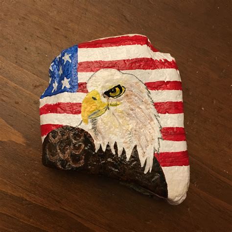 Bald Eagle American Flag Painted Rock Rock Painting Supplies Eagle Painting Painted Rocks