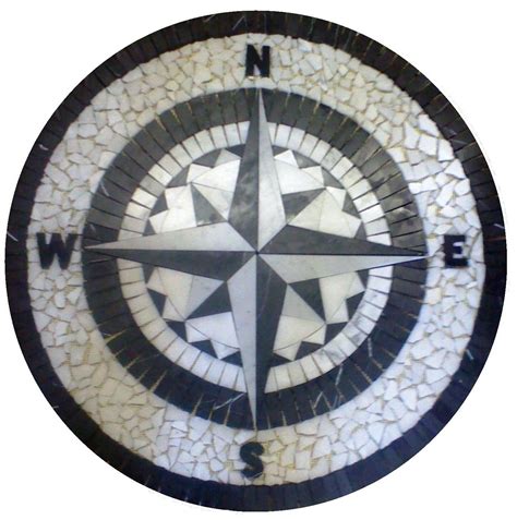 Floor Marble Medallion Black And White Compass Rose Tile Mosaic 42 Medallion Us Ebay