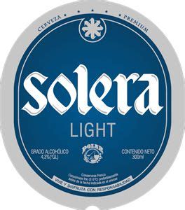 The Label For Solera Light Is Shown In White And Blue On A Dark Blue