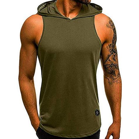 Eyicmarn Summer Mens Sleeveless Hoodie Muscle Gym Sweatshirt Hoody