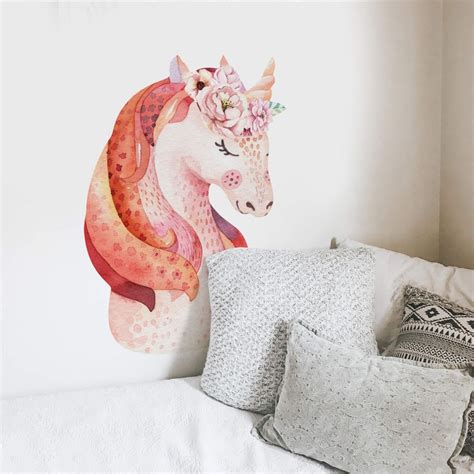 Sticker Mural Kvilis T Te De Licorne Orange Wall Art Fr