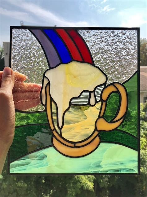 Beer Stained Glass Panel Rainbow Wall Hanging Suncatcher Beer Etsy