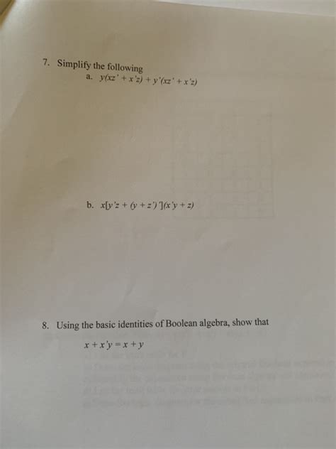 Solved 7 Simplify The Following A Y Xz X Z Y Xz X 2