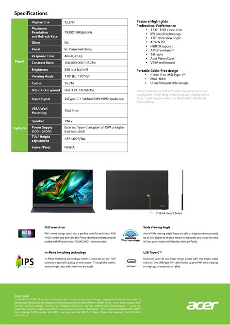 Acer Portable Monitor Pm161qb Single Screen And Pd163q Dual Screen 15 6 8ms 4ms Gtg 60hz