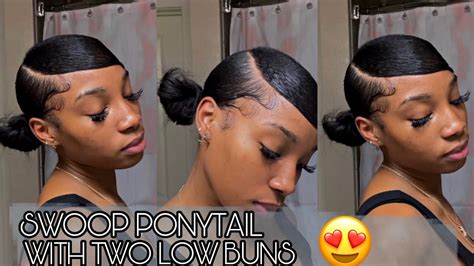 HOW TO DO A SWOOP PONYTAIL WITH TWO LOW BUNS KI YouTube