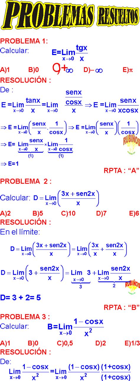 LÍMITES TRIGONOMÉTRICOS PROBLEMAS RESUELTOS PDF