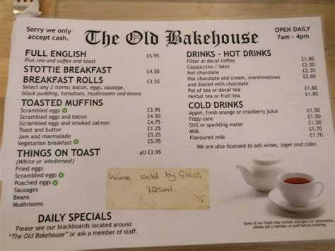 Menu At The Old Bakehouse Cafe Morpeth