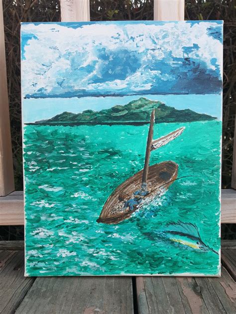 Old Man And The Sea Acrylic Painting Print 6x4 In Etsy