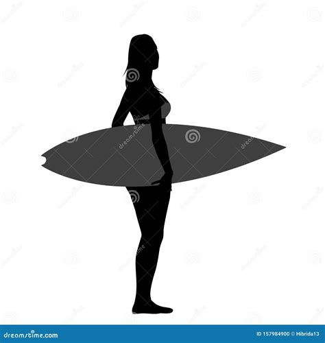 Silhouette Of Beautiful Surfer Girl Stock Vector Illustration Of Body