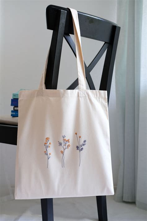 Hand Embroidered Tote Bag Wildflowers Embroidery Bags Embroidered