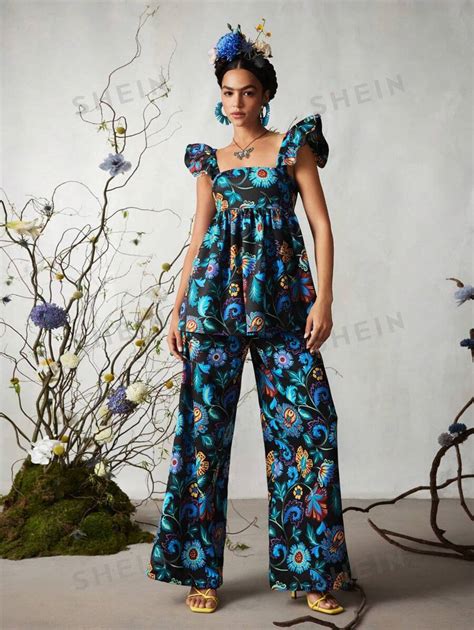 Frida Kahlo X Shein X Designer Raul Orozco Floral Printed Ruffle