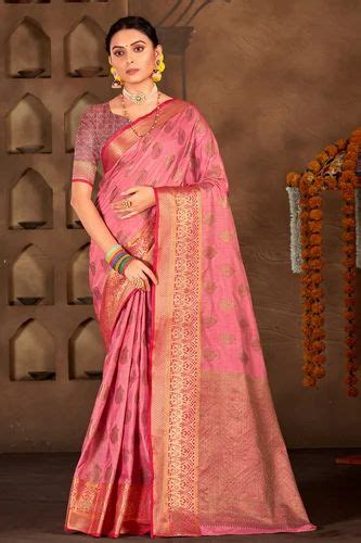 Admyrin Pink Cotton Woven Saree With Blouse Piece At Rs