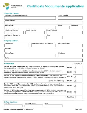 Fillable Online Certificate Documents Application MidCoast Council