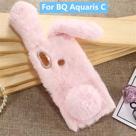 Plush Bunny Case For BQ Aquaris C Soft Fur Cute 3D Rabbit Ears TPU