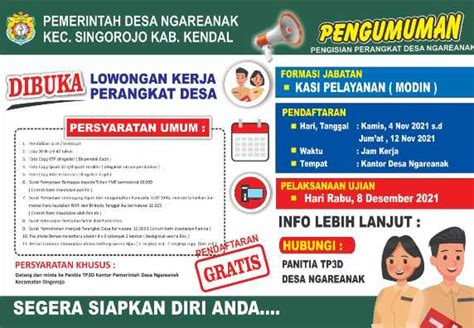 Ngareanak PENGUMUMAN Dibuka Pendaftaran Bakal Calon Perangkat Desa