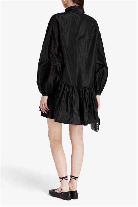 VALENTINO GARAVANI Pussy Bow Gathered Silk Taffeta Mini Shirt Dress