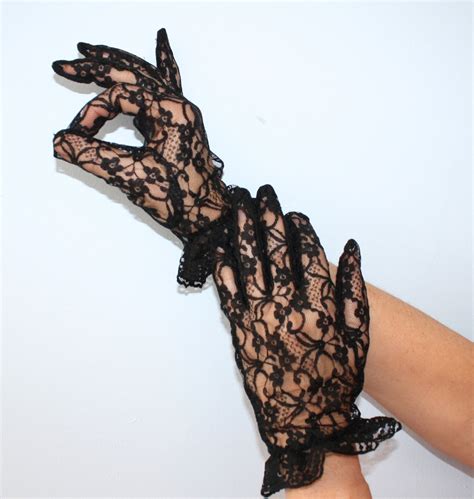 Vintage Black Lace Gloves Chantilly Lace Formal Evening Etsy