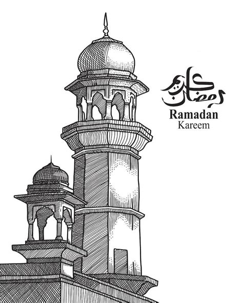 Premium Vector Hand Drawn Sketch Of Mosque Minaret For Ramadan Kareem