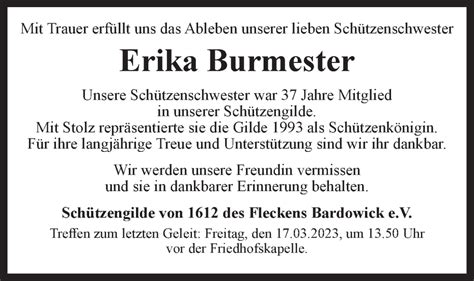 Traueranzeigen Von Erika Burmester Trauer L Neburg De