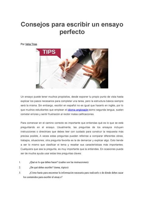 Consejos Para Escribir Un Ensayo Consejos Para Escribir Un Ensayo