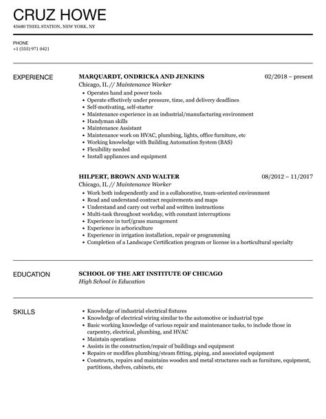 Maintenance Worker Resume Samples Velvet Jobs