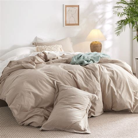 Bedsure 100 Washed Cotton Duvet Cover King Size Tan Minimalist