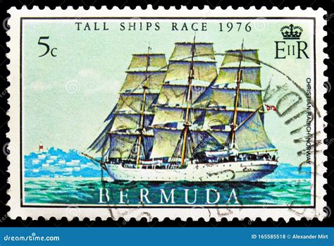Postage Stamp Printed In Bermuda Shows Christian Radich Norway Trans