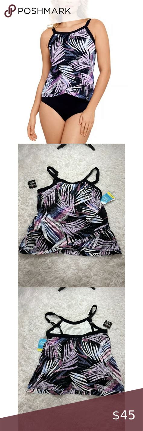 Nwt Swim Solutions Crossover Tankini Top Swimwear Black Multicolor