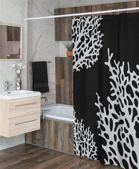 Coral Reef Shower Curtain Black And White Beach House Etsy