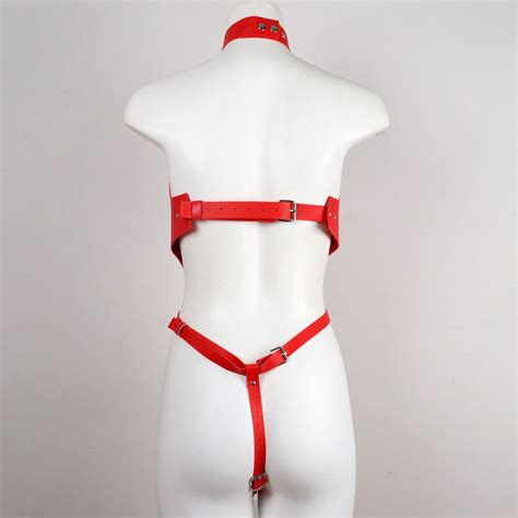 Sexy PU Leather Body Harness Women Costume Cupless Teddy Lingerie Bra